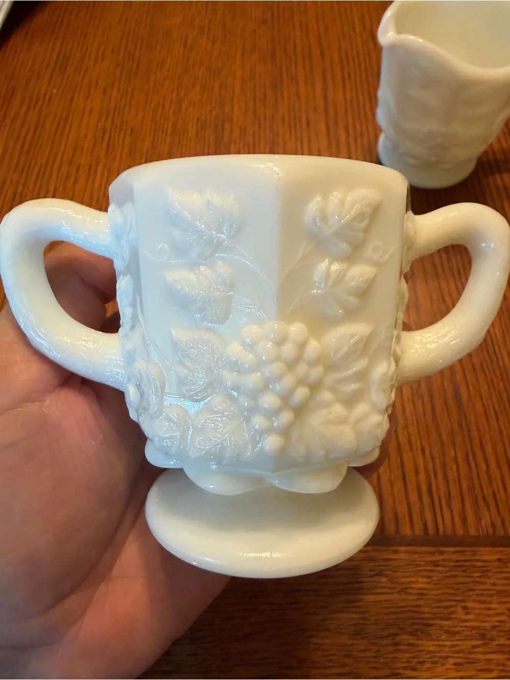 Westmoreland White Milk Glass Creamer and Sugar Bowl Set (no lid)